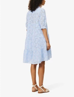ME AND EM Broderie-anglaise Chambray Cotton Midi Dress -Ted Baker Store R04129194 PALEBLUEWHITE ALT03