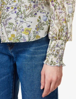 ME AND EM Bluebell-print Cotton And Silk-blend Blouse 12 ME AND EM Bluebell-print Cotton And Silk-blend Blouse -Ted Baker Store R04129226 LIGHTCREAMBLUEOPA ALT04