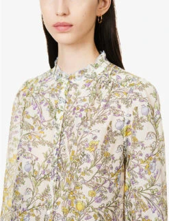 ME AND EM Bluebell-print Cotton And Silk-blend Blouse 13 ME AND EM Bluebell-print Cotton And Silk-blend Blouse -Ted Baker Store R04129226 LIGHTCREAMBLUEOPA ALT05