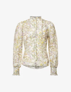 ME AND EM Bluebell-print Cotton And Silk-blend Blouse