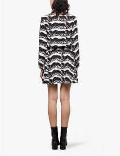 THE KOOPLES Panther-print Belted-waist Woven Mini Dress -Ted Baker Store R04131155 BLA28 ALT03