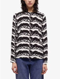 THE KOOPLES Panther-print Relaxed-fit Woven Top -Ted Baker Store R04131156 BLA28 ALT02