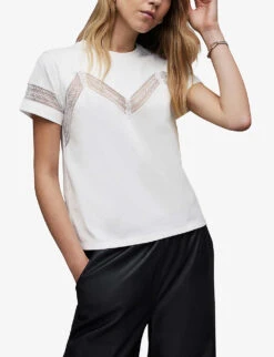 AllSaints Lina Lace-trim Cotton T-shirt 9 AllSaints Lina Lace-trim Cotton T-shirt -Ted Baker Store R04131318 OPTICWHITE ALT02