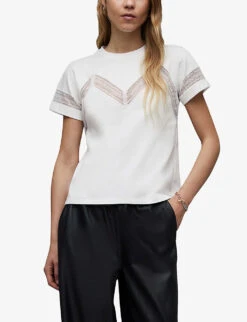AllSaints Lina Lace-trim Cotton T-shirt 11 AllSaints Lina Lace-trim Cotton T-shirt -Ted Baker Store R04131318 OPTICWHITE ALT04