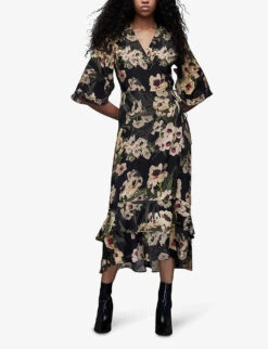 AllSaints Delana Francoise Floral-print Regular-fit Woven Midi Dress -Ted Baker Store R04131325 DARKKHAKIGRE ALT02