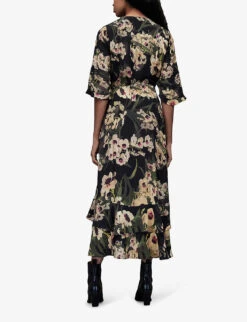 AllSaints Delana Francoise Floral-print Regular-fit Woven Midi Dress -Ted Baker Store R04131325 DARKKHAKIGRE ALT03