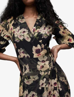 AllSaints Delana Francoise Floral-print Regular-fit Woven Midi Dress -Ted Baker Store R04131325 DARKKHAKIGRE ALT04