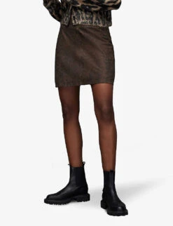 AllSaints Lila Leopard-print Leather Mini Skirt 9 AllSaints Lila Leopard-print Leather Mini Skirt -Ted Baker Store R04131349 BROWN ALT02