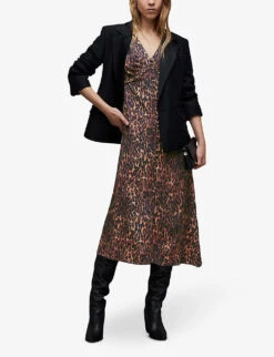 AllSaints Anita Leopard-print Woven Midi Dress -Ted Baker Store R04131577 NATURALBROWN ALT01