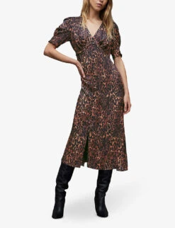 AllSaints Anita Leopard-print Woven Midi Dress -Ted Baker Store R04131577 NATURALBROWN ALT02