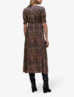 AllSaints Anita Leopard-print Woven Midi Dress -Ted Baker Store R04131577 NATURALBROWN ALT03