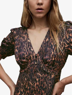 AllSaints Anita Leopard-print Woven Midi Dress -Ted Baker Store R04131577 NATURALBROWN ALT04