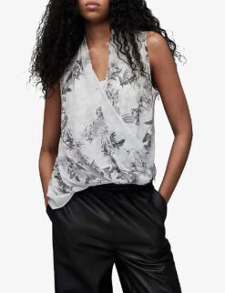 AllSaints Abi Audrey Wrap-front Woven Top -Ted Baker Store R04131583 MONOWHITE ALT04