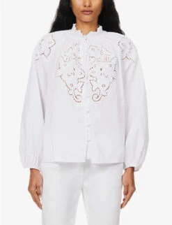 By Malina Margaux Ruffle-trim Cotton Shirt -Ted Baker Store R04133230 WHITE ALT02