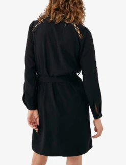 Ikks Ladder-stitch Belted Woven Mini Shirt Dress 7 Ikks Ladder-stitch Belted Woven Mini Shirt Dress -Ted Baker Store R04133256 BLACK ALT02