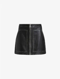 AllSaints Cleo Zip-front Leather Mini Skirt