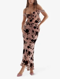 Imaan Floral Velvet Devore-embroidered Stretch-woven Maxi Skirt -Ted Baker Store R04133537 DUSTYPINK ALT01