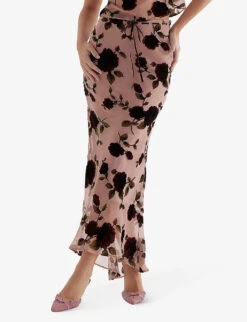 Imaan Floral Velvet Devore-embroidered Stretch-woven Maxi Skirt -Ted Baker Store R04133537 DUSTYPINK ALT02