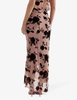 Imaan Floral Velvet Devore-embroidered Stretch-woven Maxi Skirt -Ted Baker Store R04133537 DUSTYPINK ALT03