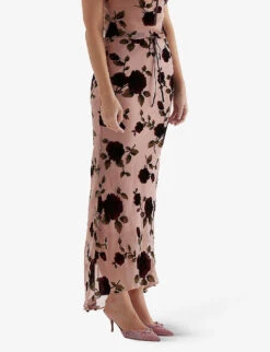 Imaan Floral Velvet Devore-embroidered Stretch-woven Maxi Skirt -Ted Baker Store R04133537 DUSTYPINK ALT04