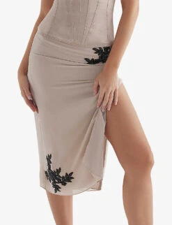 Amal Floral-embroidered Woven Midi Skirt -Ted Baker Store R04134411 CHAMPAGNE ALT02