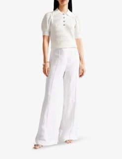 Ted Baker Reannia Textured Stretch-knit Polo Top -Ted Baker Store R04134634 WHITE ALT01