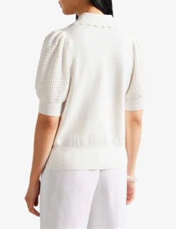Ted Baker Reannia Textured Stretch-knit Polo Top -Ted Baker Store R04134634 WHITE ALT03