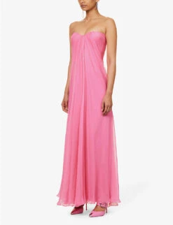 Alexander McQueen Flared-hem Corset-bodice Silk Maxi Dress -Ted Baker Store R04136202 SUGARPINK ALT02