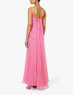 Alexander McQueen Flared-hem Corset-bodice Silk Maxi Dress -Ted Baker Store R04136202 SUGARPINK ALT03