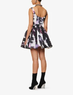 Alexander McQueen Abstract-pattern Flared-hem Woven Mini Dress -Ted Baker Store R04136208 WHITEMULTICOLOUR ALT03