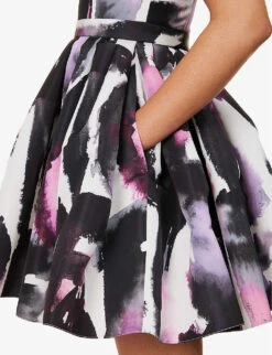 Alexander McQueen Abstract-pattern Flared-hem Woven Mini Dress -Ted Baker Store R04136208 WHITEMULTICOLOUR ALT04