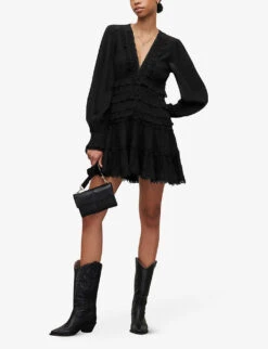 AllSaints Zora Ruffled Woven Mini Dress -Ted Baker Store R04136396 BLACK ALT01