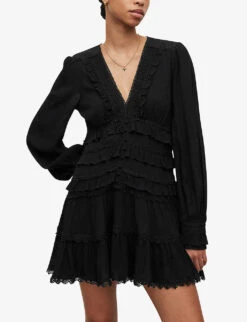 AllSaints Zora Ruffled Woven Mini Dress -Ted Baker Store R04136396 BLACK ALT02