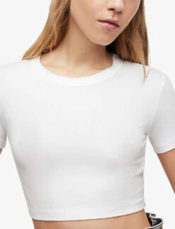 AllSaints Tina Cropped Slim-fit Stretch-woven T-shirt -Ted Baker Store R04137057 OPTICWHITE ALT04