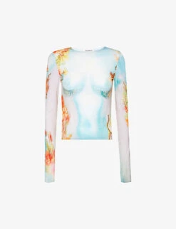 Jean Paul Gaultier Floral-print Slim-fit Stretch-woven Top