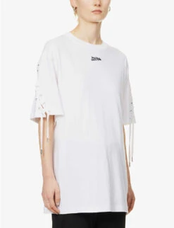 Jean Paul Gaultier Flowers Lace-up Cotton-jersey T-shirt -Ted Baker Store R04137675 WHITE ALT02