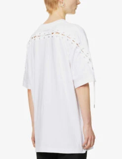 Jean Paul Gaultier Flowers Lace-up Cotton-jersey T-shirt -Ted Baker Store R04137675 WHITE ALT03