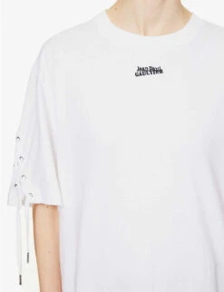 Jean Paul Gaultier Flowers Lace-up Cotton-jersey T-shirt -Ted Baker Store R04137675 WHITE ALT04