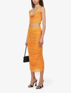 SELF PORTRAIT Crystal-embellished Cowl-neck Stretch-woven Top 8 SELF PORTRAIT Crystal-embellished Cowl-neck Stretch-woven Top -Ted Baker Store R04137722 ORANGE ALT01