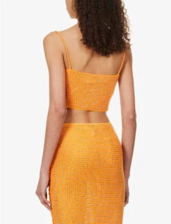 SELF PORTRAIT Crystal-embellished Cowl-neck Stretch-woven Top 10 SELF PORTRAIT Crystal-embellished Cowl-neck Stretch-woven Top -Ted Baker Store R04137722 ORANGE ALT03