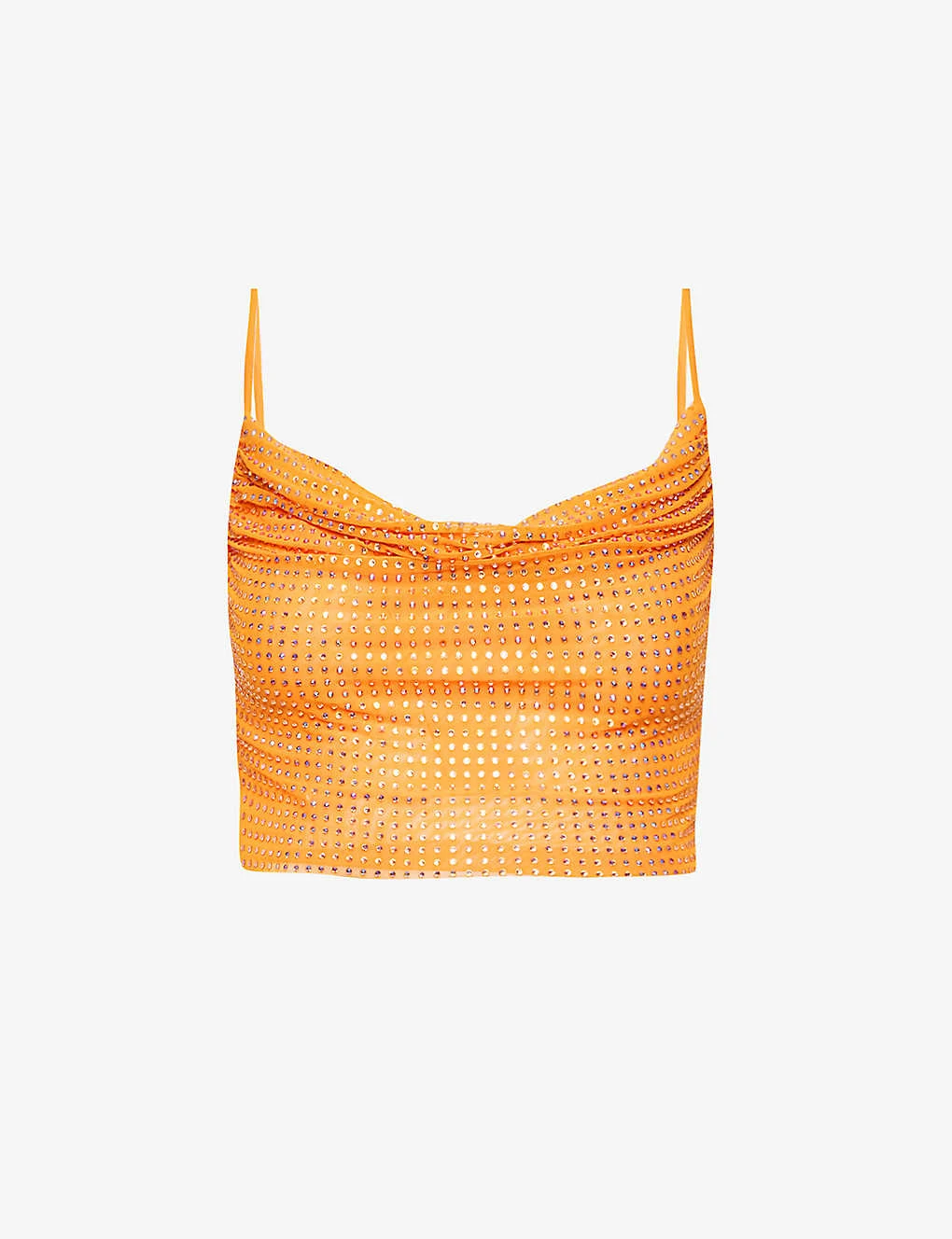 SELF PORTRAIT Crystal-embellished Cowl-neck Stretch-woven Top 3 SELF PORTRAIT Crystal-embellished Cowl-neck Stretch-woven Top