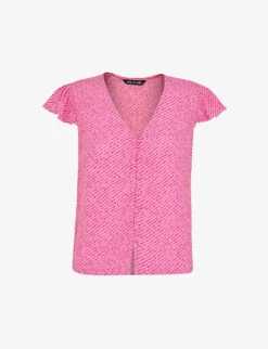 Whistles Graphic-print Ruffled-sleeve Woven Top