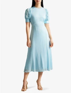 Ted Baker Azilea Puff-sleeve Waist-tie Woven Midi Dress -Ted Baker Store R04140120 SKYBLUE ALT02
