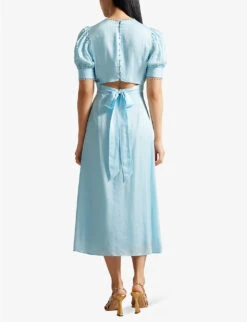 Ted Baker Azilea Puff-sleeve Waist-tie Woven Midi Dress -Ted Baker Store R04140120 SKYBLUE ALT03