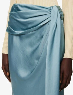 Elisabetta Asymmetric Satin Midi Skirt -Ted Baker Store R04140655 CELESTEBLUE ALT04