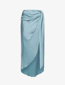 Elisabetta Asymmetric Satin Midi Skirt