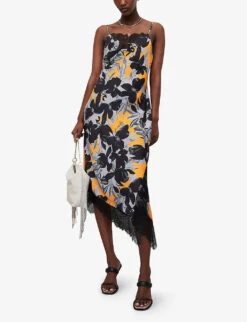 AllSaints Eldia Alessandra Floral-print Recycled-polyester Midi Dress -Ted Baker Store R04140667 CITRUSORANGE ALT01