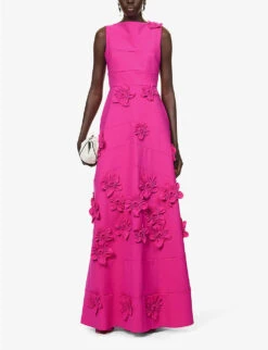 Floral-embellished Sleeveless Stretch-woven Gown -Ted Baker Store R04140677 MAGENTA ALT01