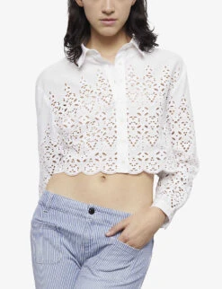 THE KOOPLES Cropped Broderie-anglaise Cotton Shirt -Ted Baker Store R04140769 WHI01 ALT02