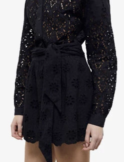 THE KOOPLES Tied-waist Broderie-amglaise Cotton Mini Skirt -Ted Baker Store R04140776 BLA01 ALT04